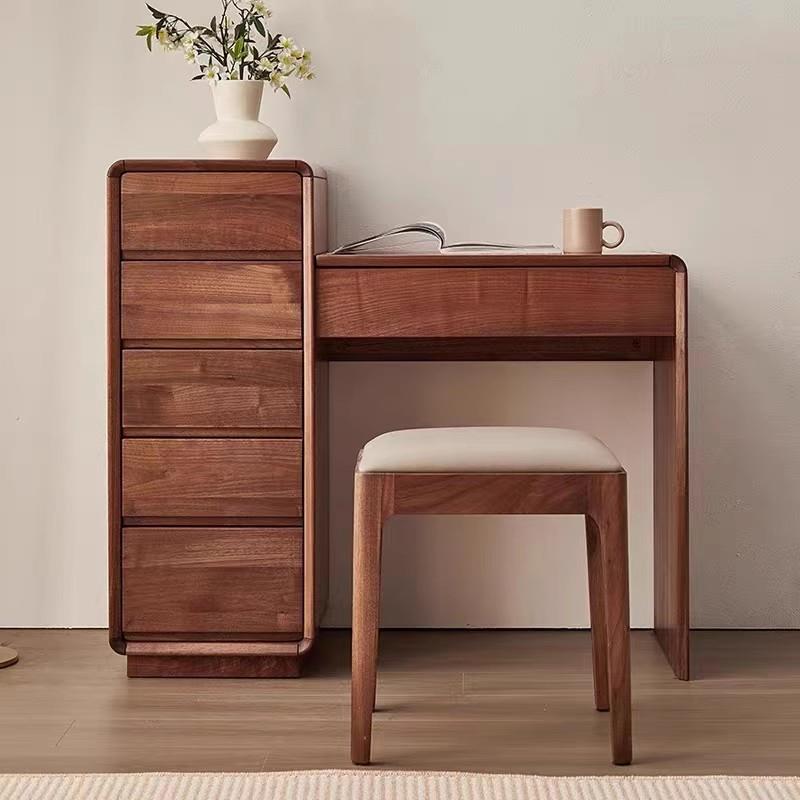 北美黑胡桃木梳妆台轻奢日式简约实木小户型卧室化妆桌一体多功能