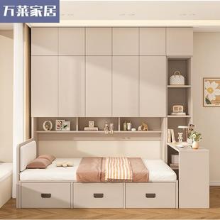 榻榻米床衣柜一体小户型储物床多功能带书桌实木儿童床组合衣柜床