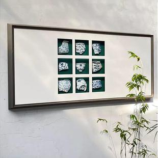 小众艺术挂画新款餐厅高级感餐桌青花瓷片手工装饰画中式风格茶室