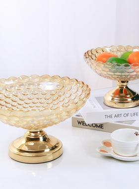 新款欧式轻奢玻璃果斗摆件家用大容量客厅待客高脚水果盆工厂直销