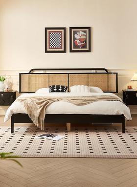 藤编实木床现代简约白蜡木1.5米1.8大床北欧大户型卧室双人床民宿