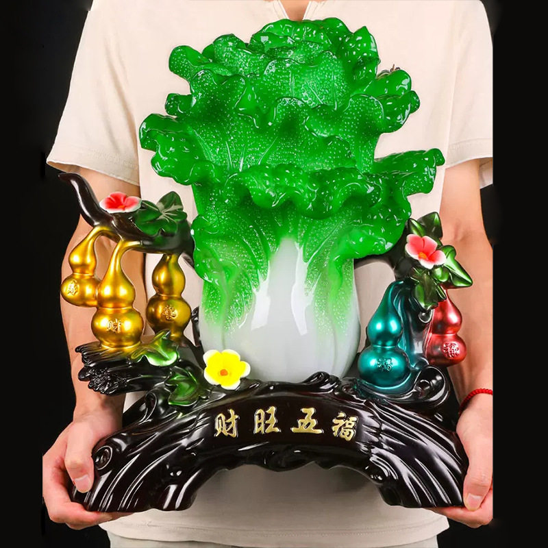 新款仿玉招财葫芦白菜摆件