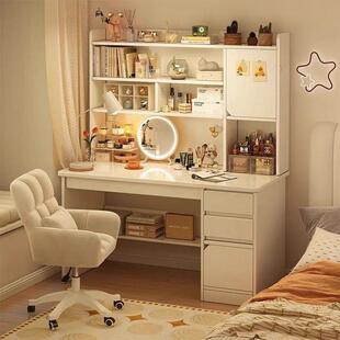 实木梳妆台电脑桌一体简约书桌卧室家用化妆桌子二合一收纳柜全套