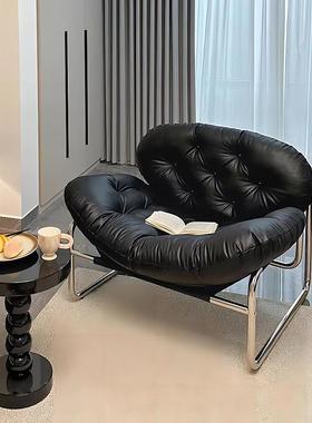单人沙发小户型卧室可躺可睡休闲椅子久坐舒服黑色中古懒人沙发Q&