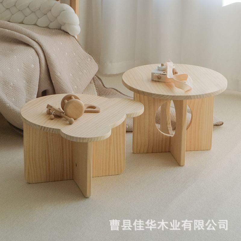 实木儿童桌幼儿园宝宝小桌子手工桌小圆桌学习桌家用小茶几摆件