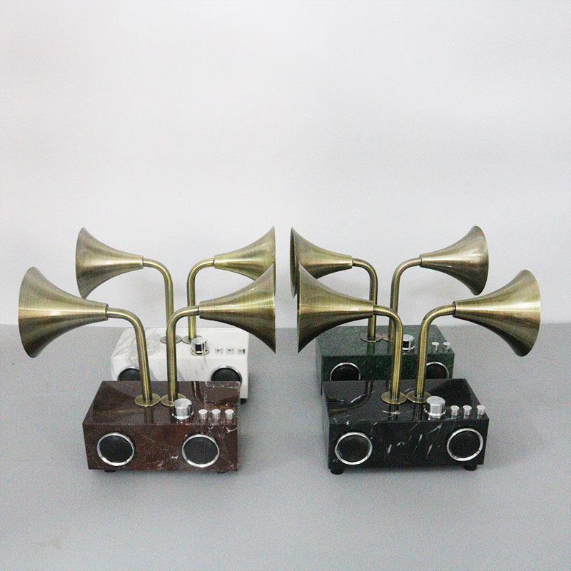 简约现代复古大理石留声机样板间家居客厅书房创意桌面装饰摆件