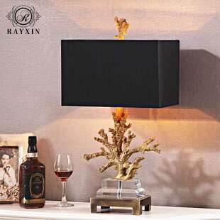 美式复古创意珊瑚水晶台灯卧室床头灯欧式外贸酒店样板间装饰