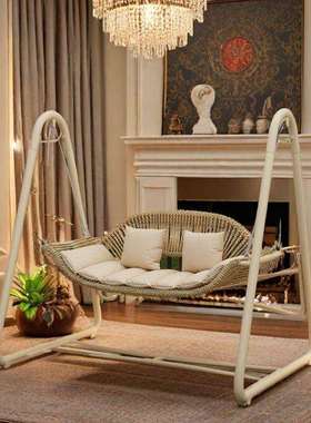 户外秋千椅阳台庭院休闲铁艺藤编座椅吊床摇椅阳台网红家用秋千椅