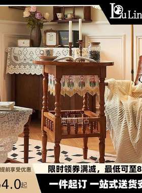 法式复古实木边几客厅家用高级感圆几美式中古风雕刻沙发旁小茶几