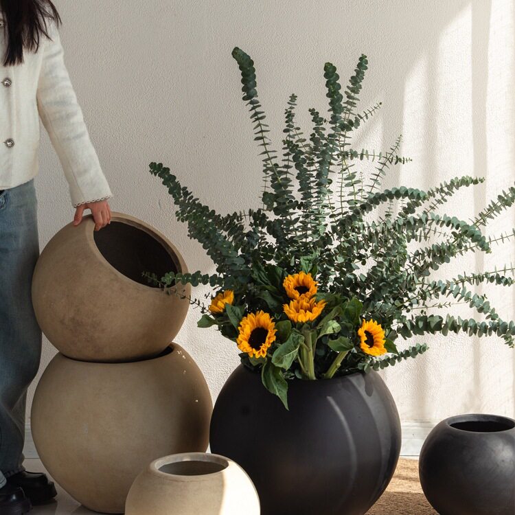 新品圆形水泥花盆室内落地装饰绿植盆栽花器简约客厅民宿阳台别墅