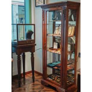 中古实木玉器翡翠展示柜台复古玻璃陈列架美式珠宝首饰展示柜