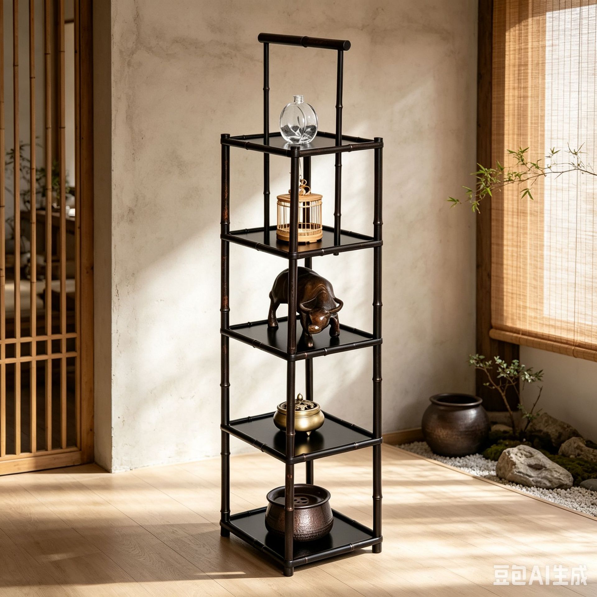 手提紫竹茶棚新中式空间陈设家具茶具多宝阁博古架竹制品工艺品