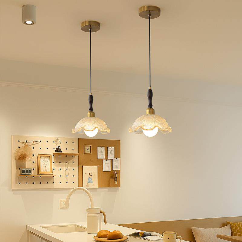 高级感中古风餐厅吊吊灯法式复古三头吊吊灯金箔树脂花朵过道岛台