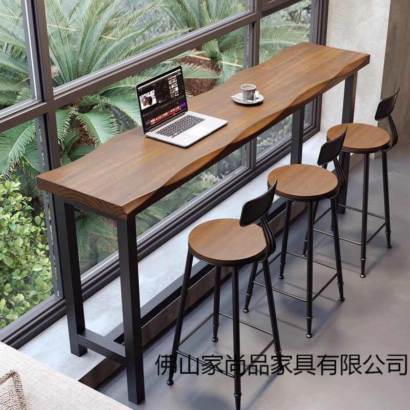 复古网红实木吧台桌家用阳台靠墙飘窗桌子商用酒吧台高脚桌休闲桌