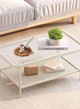 奶油风客厅玻璃茶几小户型家用现代简约茶桌出租屋方形一体小茶台