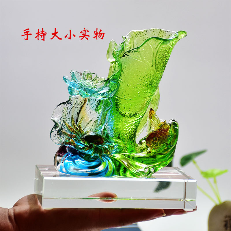 琉璃荷花笔筒艺术品办公室书房桌面摆件送老师同事客户刻字手工