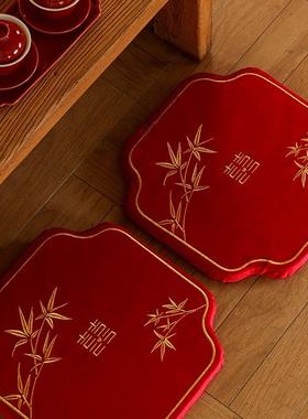 婚礼敬茶跪垫结婚一对改口喜字红色坐福垫新郎新娘喜垫子结婚用品