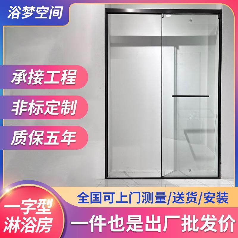 极窄一字型淋浴房玻璃隔断浴室不锈钢推拉移门厕所干湿分离工厂