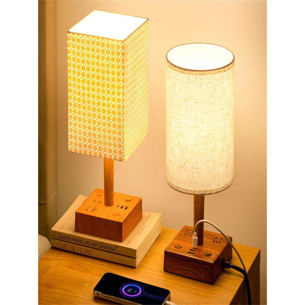 高颜值小夜灯复古仿木碎花台灯床头灯中古高级感氛围灯客厅卧室