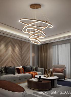 客厅吊灯简约现代圆环别墅复式楼大吊灯家用大厅北欧轻奢餐厅灯具