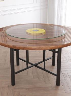 实木折叠餐桌10人15人家用饭店大圆桌带转盘食堂餐馆圆桌面板台面