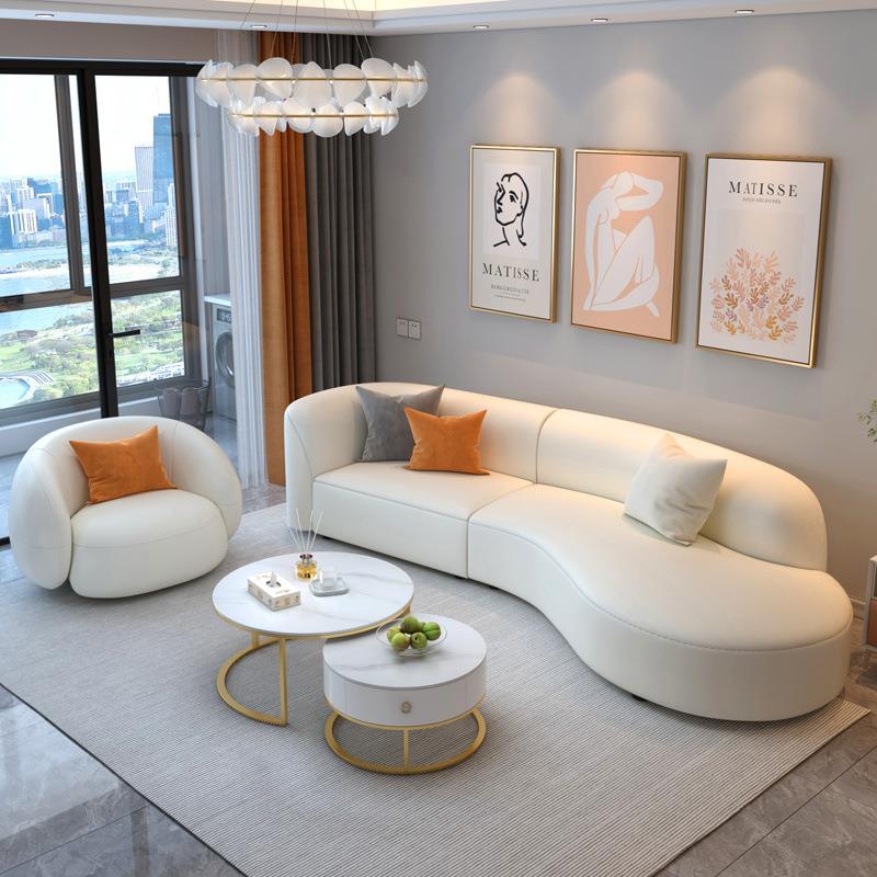 轻奢小户型客厅沙发茶几组合奶油科技布异形弧形沙发2023新款网红