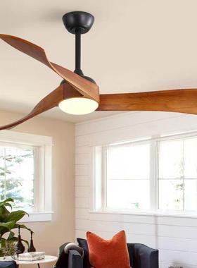 实木复古工业风扇灯吊扇灯美式餐厅卧室大风力创意客厅灯风扇一体