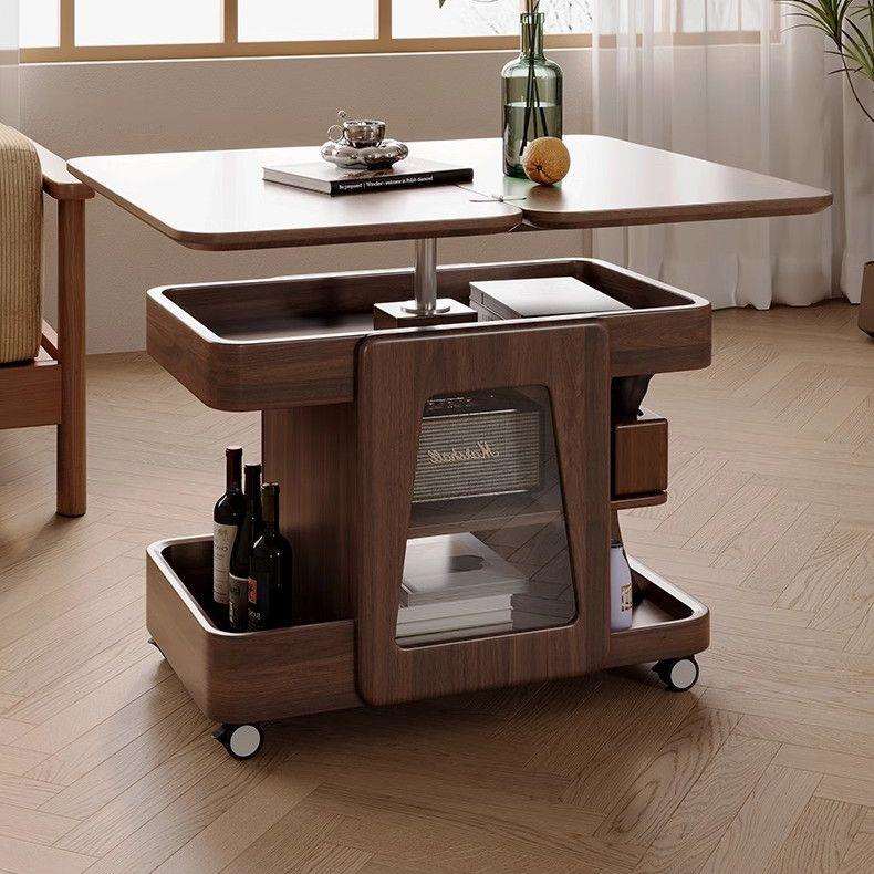 可移动茶几简约小户型现代简约折叠客厅沙发升降家用推车实木边几