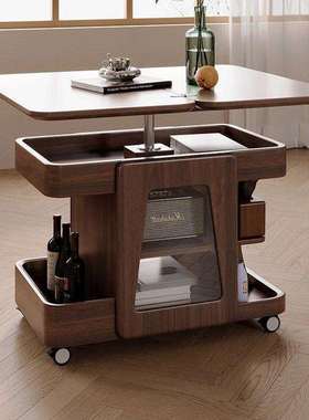 可移动茶几简约小户型现代简约折叠客厅沙发升降家用推车实木边几