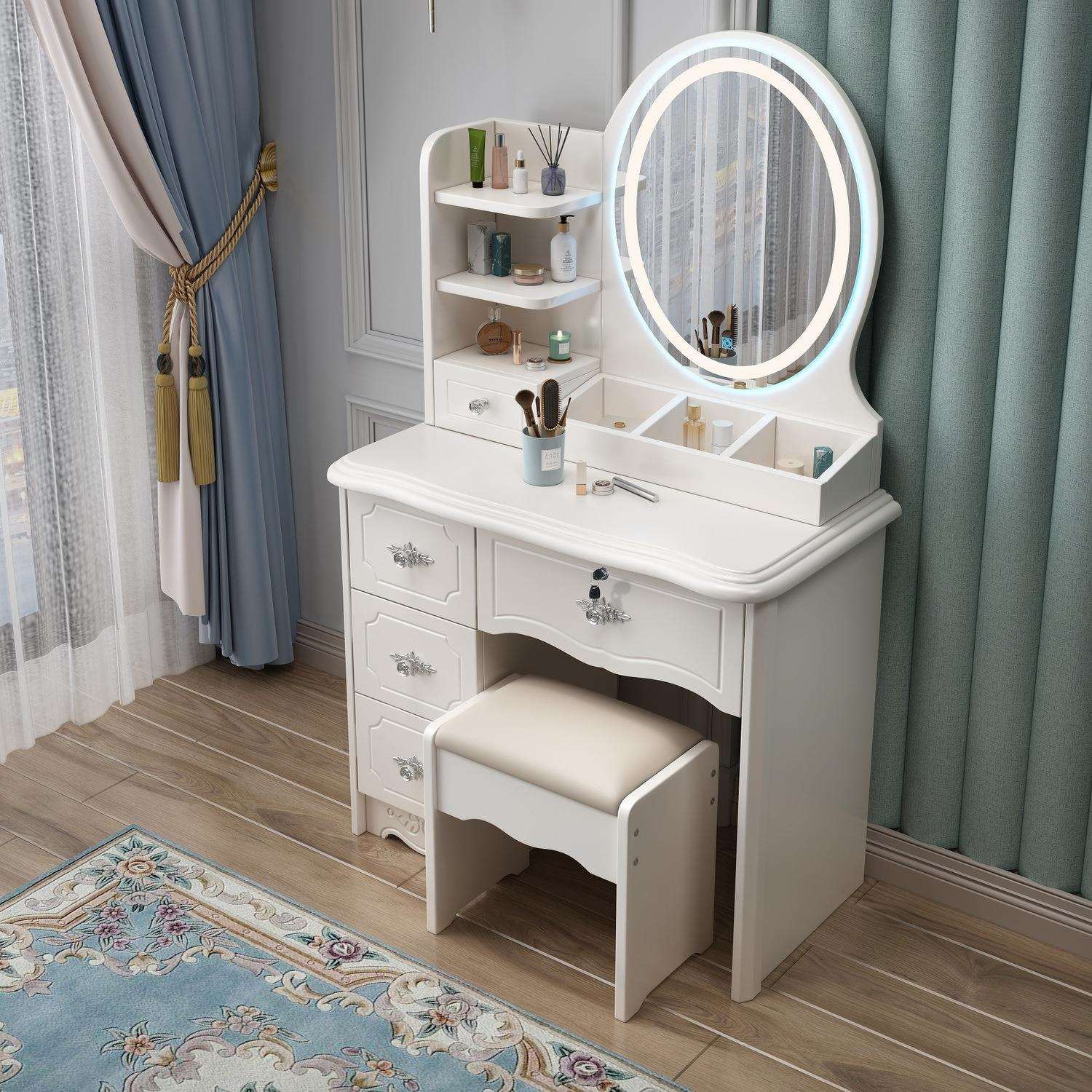 烤漆欧式卧室梳妆台2025年新款带锁现代简约化妆台收纳柜化妆桌