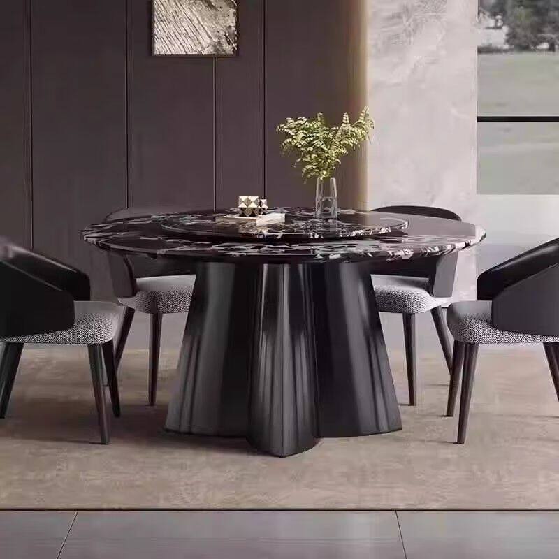 意式轻奢大理石圆桌餐桌椅组合现代简约大小户型家用圆形餐桌椅