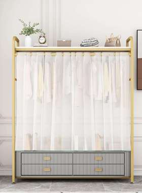 带帘衣帽架挂衣架衣架落地卧室网红一体收纳家用多功能衣柜置物架