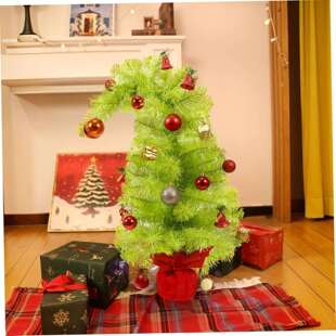 圣诞装饰品绿色折叠树节日派对桌面摆件PVC歪脖子圣诞树