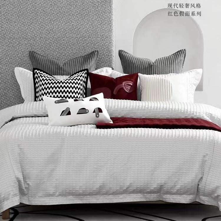 轻奢现代样板间床品售楼部样板房床上用品软装摆场简约多件套
