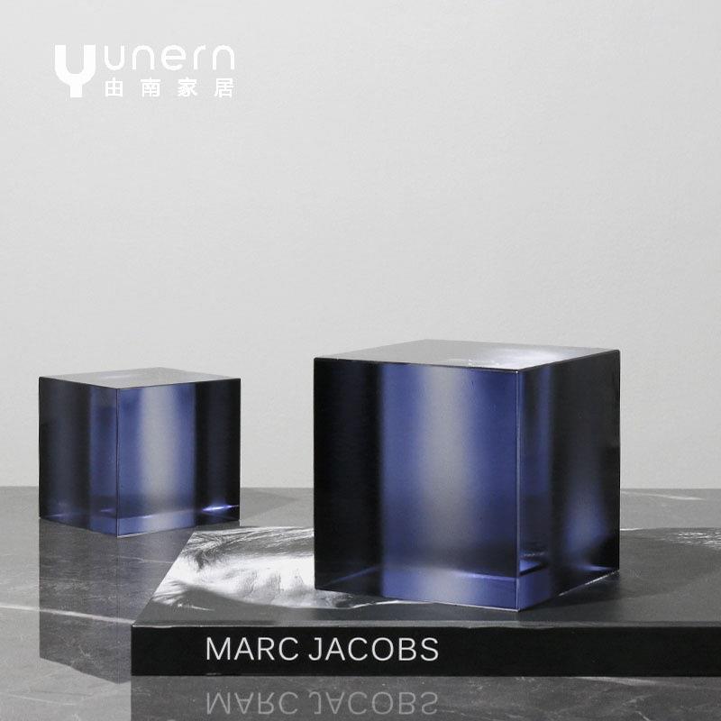 现代简约软装饰品正方立体蓝色创意摆件售楼处样板间家居桌面摆饰