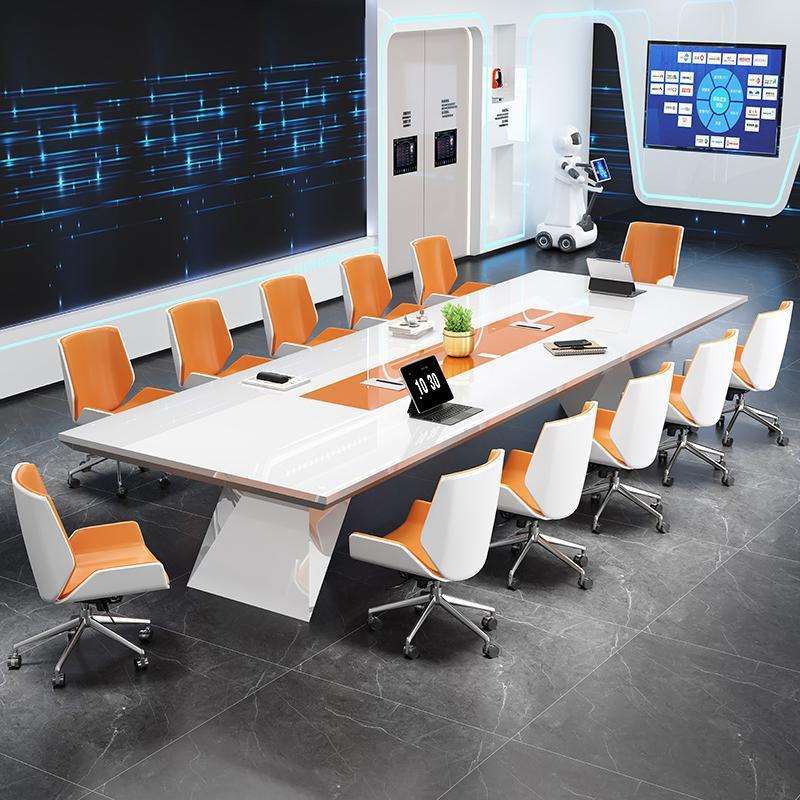 烤漆会议桌长桌简约现代大型洽谈桌会议室轻奢大气长方形办公桌