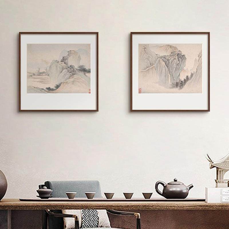 古代山水画水墨新中式挂画法式中国风客厅餐厅装饰画卧室床头壁画