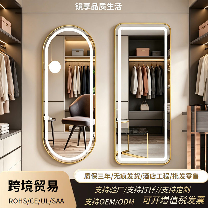 珍涵外贸带边框全身镜穿衣落地镜子试衣美发店理发店发廊带LED灯