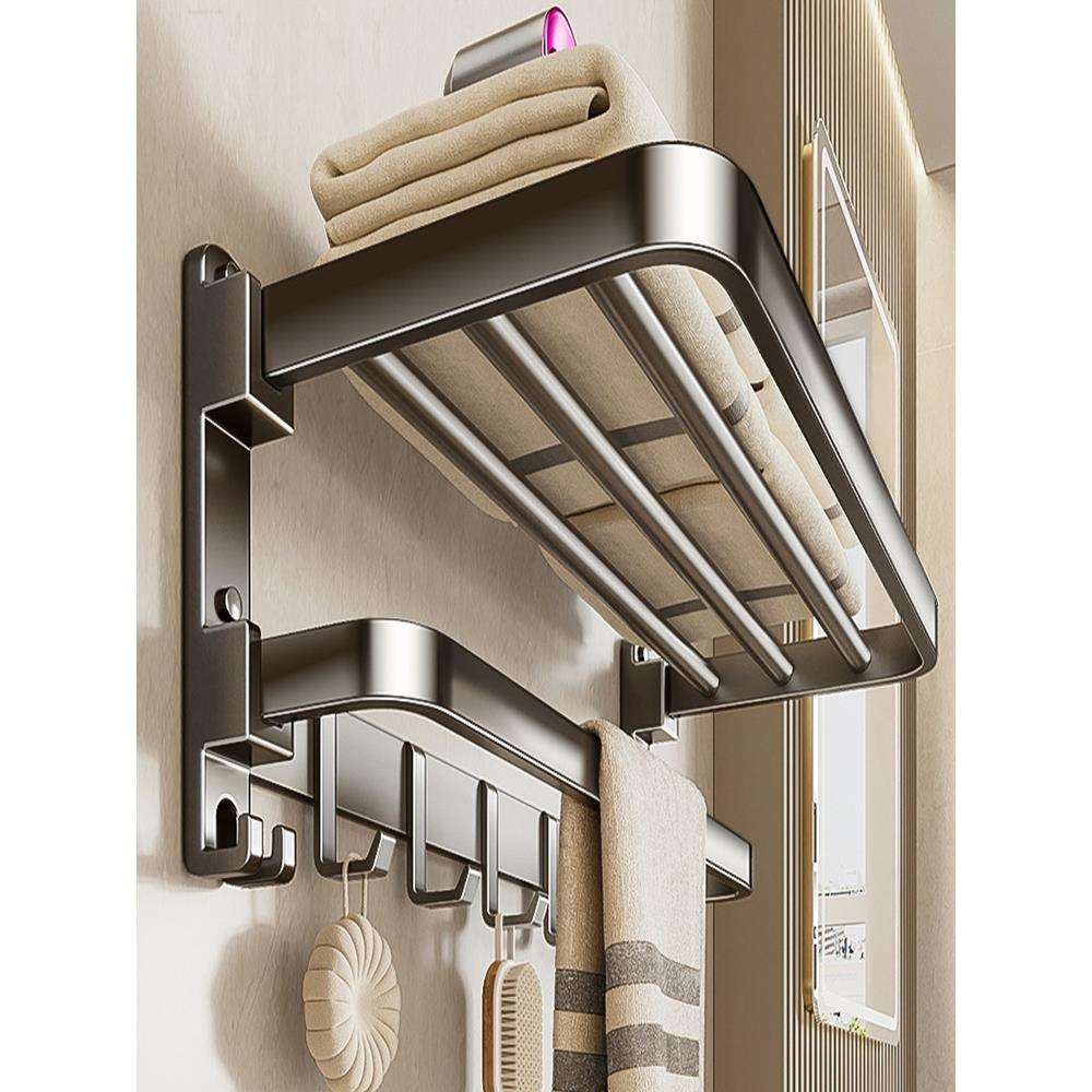 枪灰太空铝洗手间厕所浴巾架卫生间浴室置物架壁挂式毛巾架免打孔