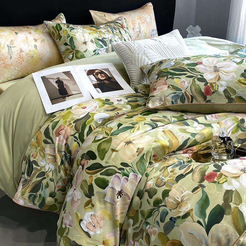 纯棉被套床上用品长绒棉印花床单20轻奢支四件套美式田园1