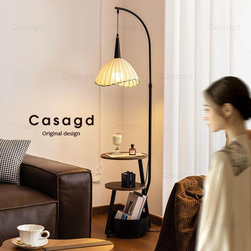 落地灯客厅沙发边几中古法式美式复古床头置物架一体卧室立式台灯