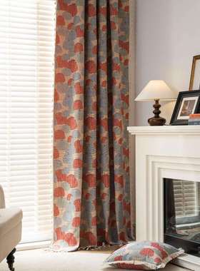 工厂美式感恩节成品窗帘橘色提花南瓜全遮光隔热窗帘客厅卧室