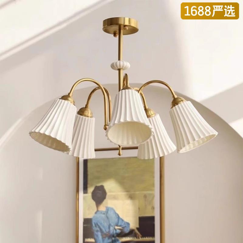 法式复古白色陶瓷吊灯美式全铜餐厅客厅设计书房玻璃灯具