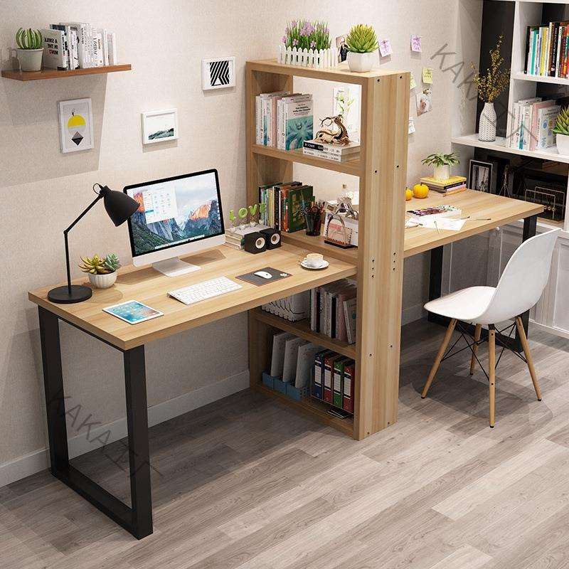 LCP1简易双人台式家用桌书柜书桌一体桌书架组合经济型学生写