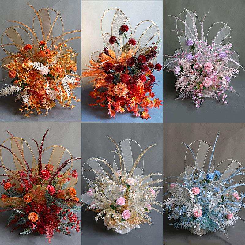 2023新款婚庆彩虹路引铁艺几何拱形摆件舞台婚礼道具五彩缤纷路引