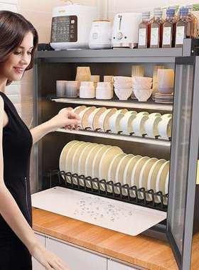 带盖碗架厨房碗碟置物架家用碗柜台面筷盘防尘收纳盒多功能沥水架