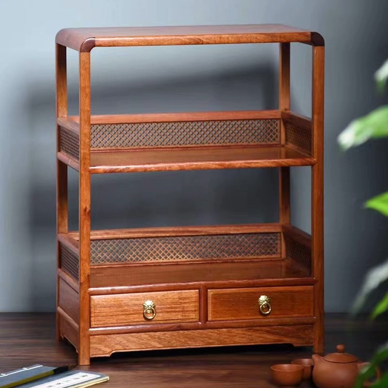 实木置物架三f层茶边柜花梨木收纳木制红木摆件茶具工艺品中式货