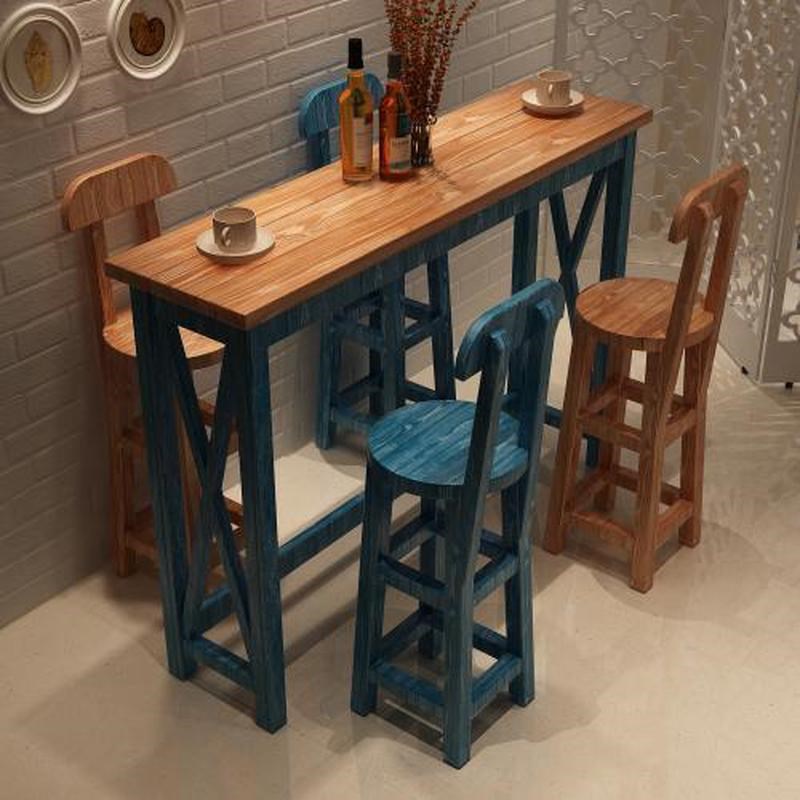 地中海实木吧台桌椅高脚桌做旧吧台桌阳台吧台家用V吧台桌飘窗希
