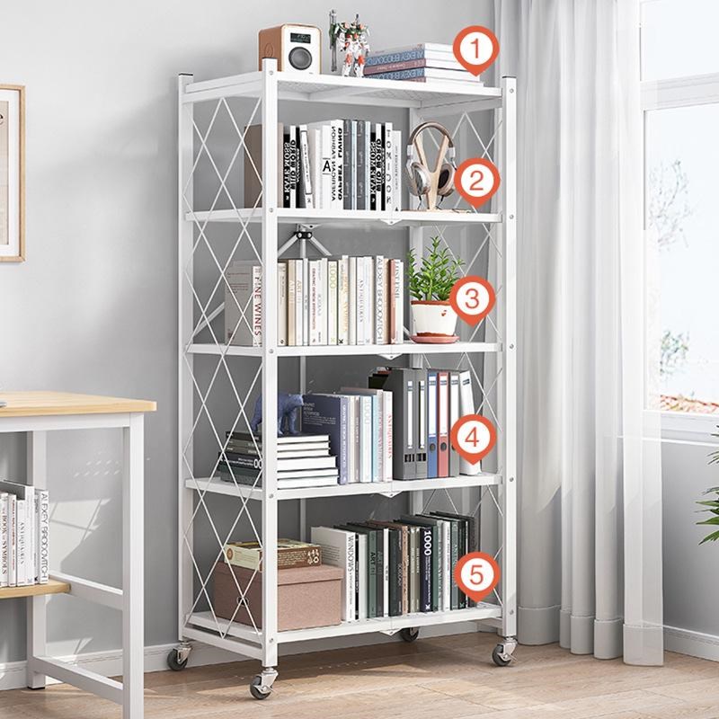 仓储水桶置物架落地铁艺带轮折叠收纳架J客厅书柜免安装可移动书