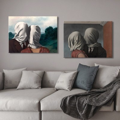 恋人 Rene Magritte 马格利特 超现实主义小众艺V术装饰画客厅卧